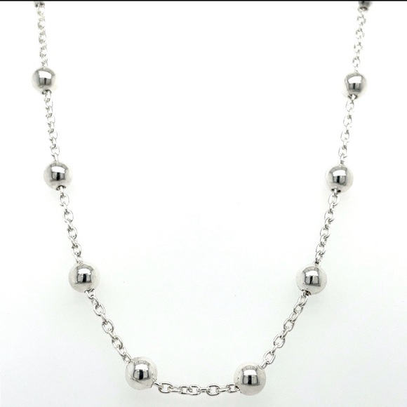 Jewelry - Sterling Silver Station Necklace 925 Beaded Chain Layering